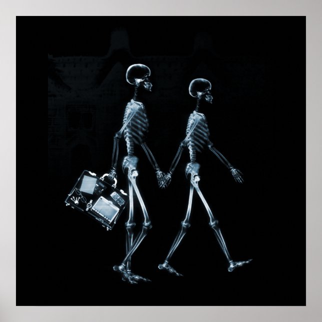 Couple Travelling X-Ray Vision Skeletons - Blue Poster (Front)