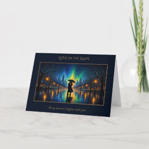 Couple Under Umbrella City Lights in the Rain Card