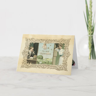 Couple Valentines Day Vintage Romance Illustration Holiday Card