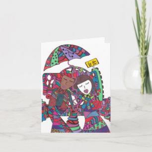 couple waiting for the bus on a note card