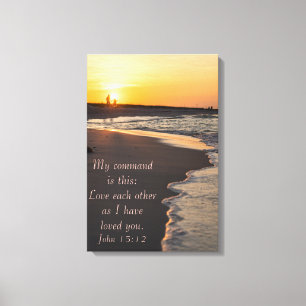 Couple Walking Beach At Sunrise John 15 12 Canvas Print