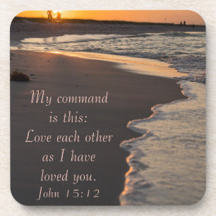 Couple Walking Beach At Sunrise John 15 12 Coaster