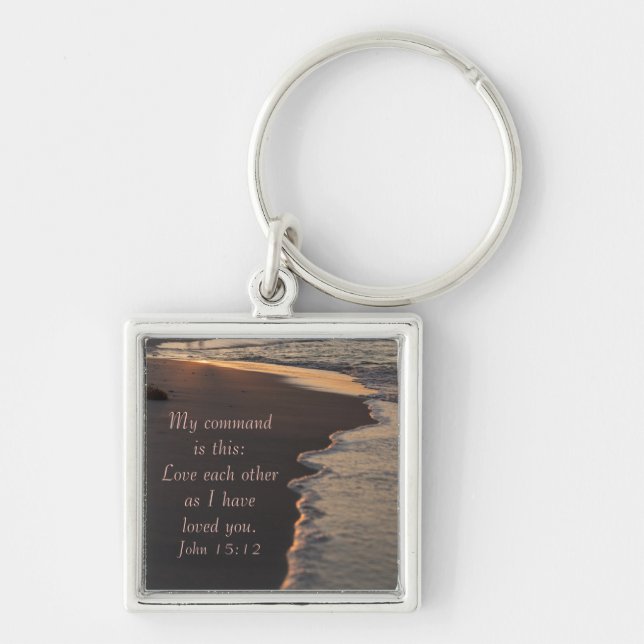 Couple Walking Beach At Sunrise John 15 12 Key Ring (Front)