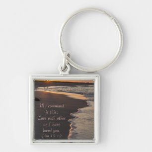 Couple Walking Beach At Sunrise John 15 12 Key Ring