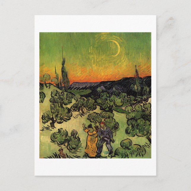 Couple Walking Crescent Moon, Van Gogh Fine Art Postcard (Front)