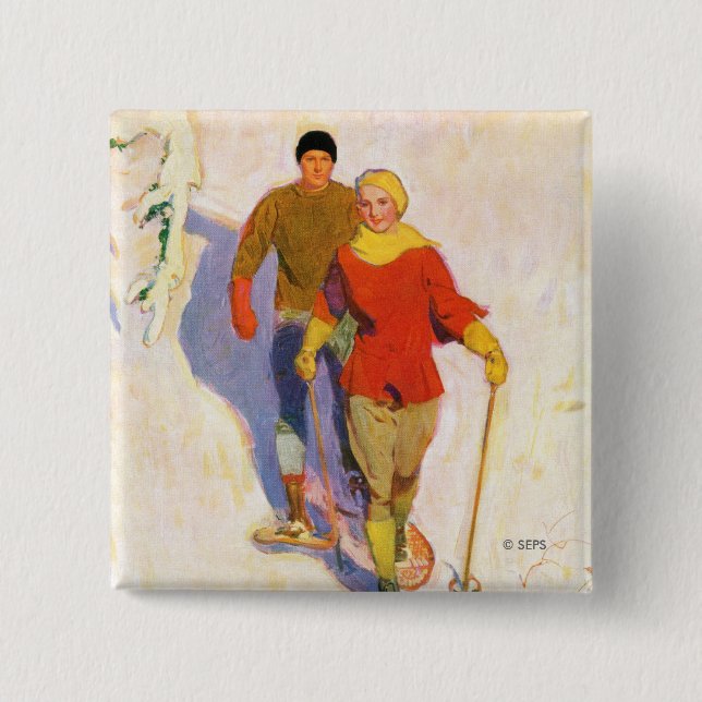 Couple Wearing Snowshoes by McClelland Barclay 15 Cm Square Badge (Front)
