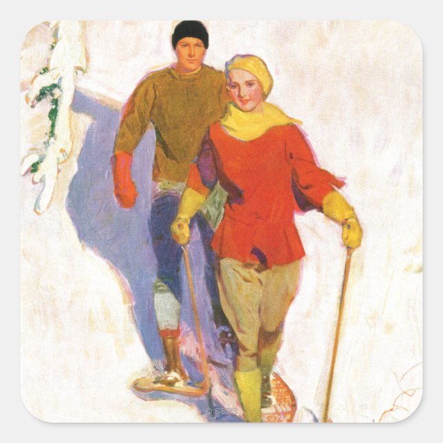 Couple Wearing Snowshoes by McClelland Barclay Square Sticker (Front)