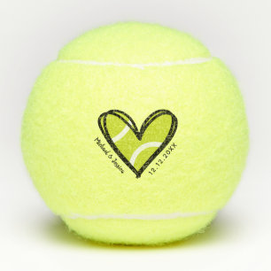Couple Wedding Anniversary Heart Date & Names Love Tennis Balls