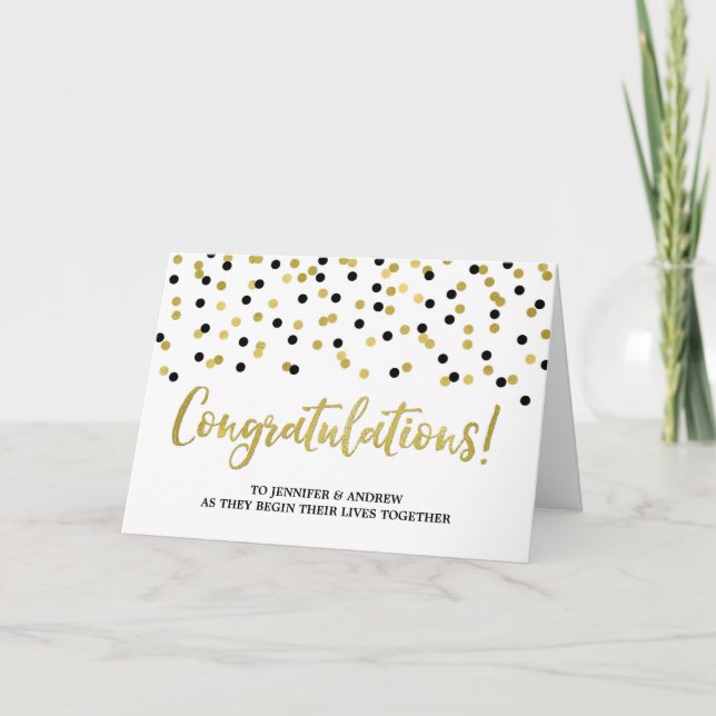 Couple Wedding Congratulations Gold Black Card (Front)