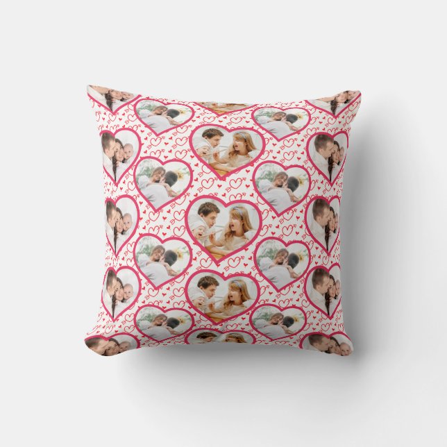 Couple Wedding Love 3 Photo Heart Pattern Cushion (Front)