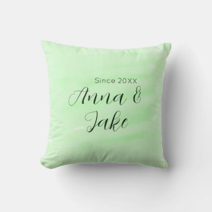 Couple wedding name date green watercolor pastel l cushion