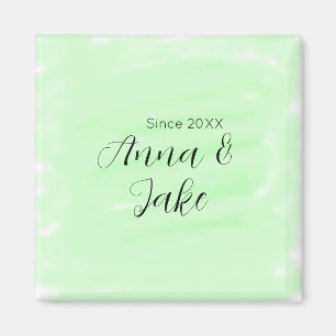 Couple wedding name date green watercolor pastel l magnet