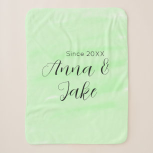 Couple wedding name date green watercolor pastel l sherpa blanket