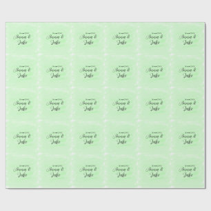 Couple wedding name date green watercolor pastel l wrapping paper