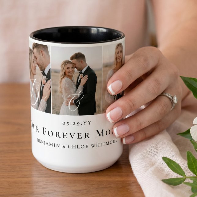 Couple Wedding Photo Collate Keepsake Monogram  Two-Tone Coffee Mug (Couple Wedding Photo Collate Keepsake Monogram Two-Tone Coffee Mug)