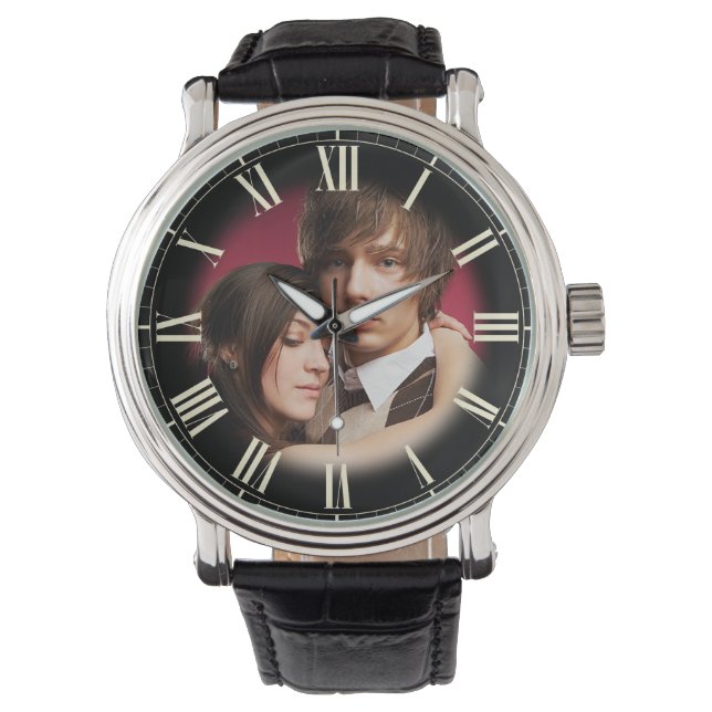 Couple Wedding Portrait Chic Fade to Photo Roman Watch (Front)