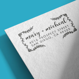 Couple Wedding Return Address Elegant Minimalist Rubber Stamp