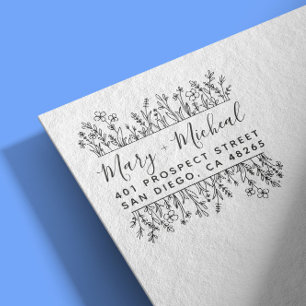 Couple Wedding Return Address Elegant Minimalist Rubber Stamp