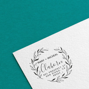 Couple Wedding Return Address Elegant Minimalist Rubber Stamp