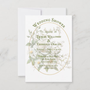 Couple Wedding Shower White Roses Gold Colour Oval Invitation