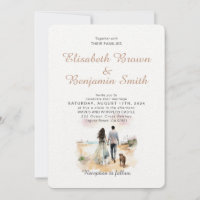 Couple with Dog Watercolor Template Wedding Invite