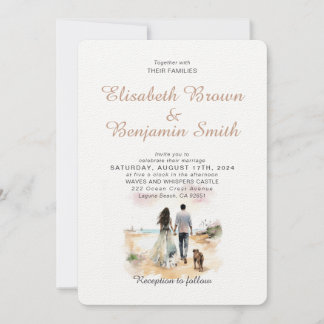 Couple with Dog Watercolor Template Wedding Invite