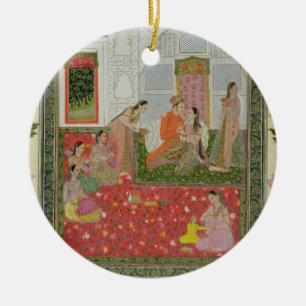 Couple with female attendants and musicians ceramic tree decoration
