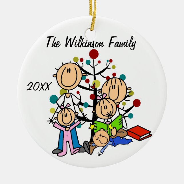 Couple With Two Girls, Boy Custom Holiday Ornament (Front)