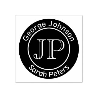 Couple With Two Last Names Monogram Rubber Stamp