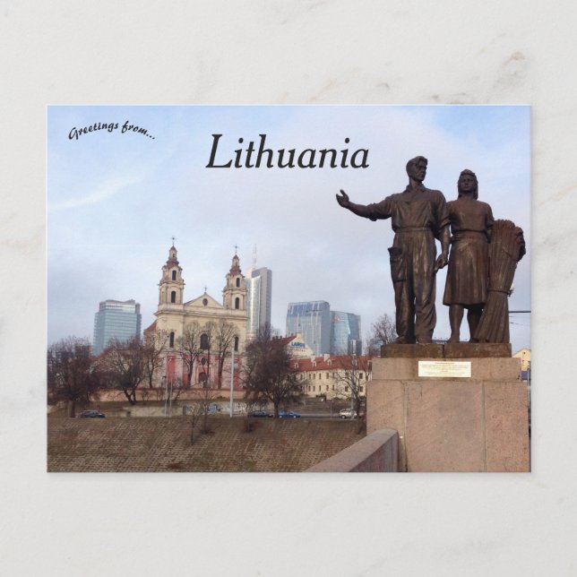 Couple With Wheat Sculputre Vilnius Lithuania Postcard (Front)