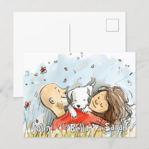 Couple with White Puppy Postcard