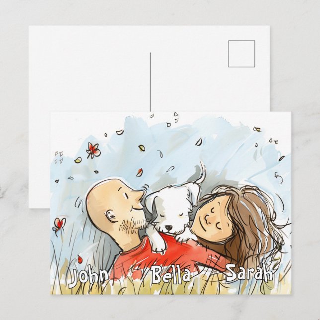 Couple with White Puppy Postcard (Front/Back)