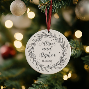 Couple Wreath Names   Wedding Date Photo Keepsake Ceramic Tree Decoration