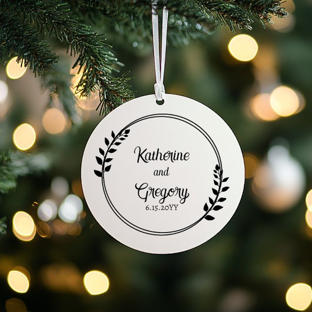 Couple Wreath Names | Wedding Date Photo Keepsake Ornament (Couple Wreath with Names Wedding Date Photo Keepsake Ornament)