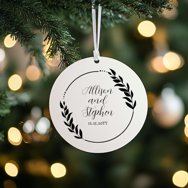 Couple Wreath Names | Wedding Date Photo Keepsake Ornament (Couple Wreath with Names Wedding Date Photo Keepsake Ornament)