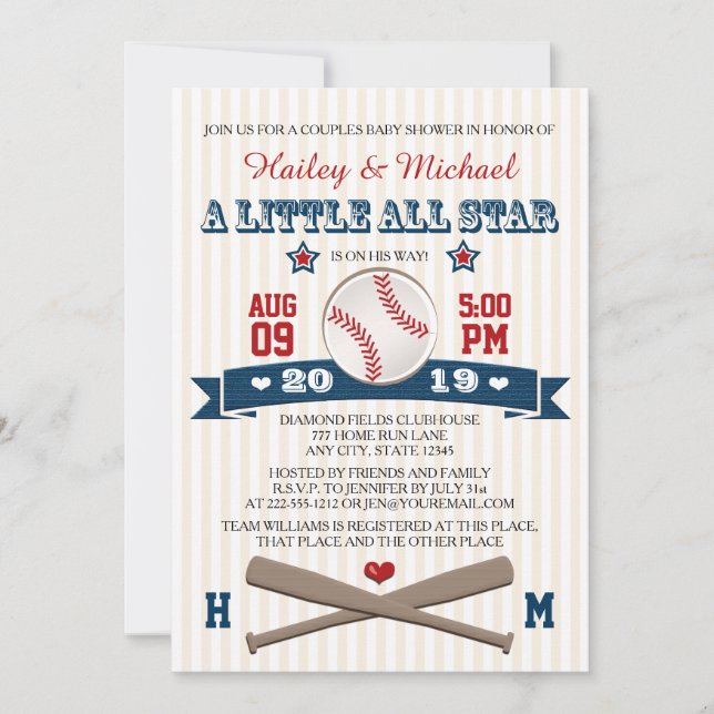 COUPLES ALL STAR BASEBALL BABY SHOWER INVITATION (Front)