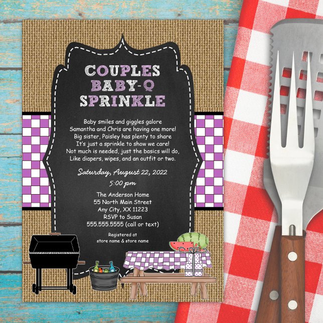 Couples Baby Q Sprinkle purple Invitation (Creator Uploaded)
