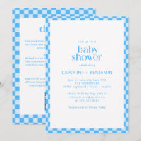Couples Baby Shower All in One Blue Check Retro