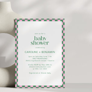 Couples Baby Shower All in One Pink Green Check Invitation
