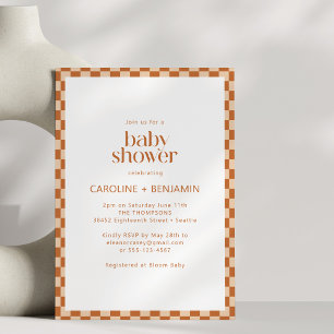 Couples Baby Shower All in One Terracotta Check Invitation