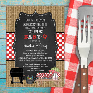 Couples Baby Shower, Baby Q, burgers on the grill Invitation