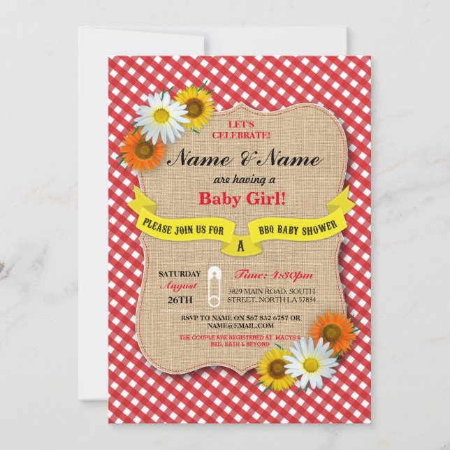 Couples Baby Shower BBQ BaByQ Boy or Girl Invite (Front)