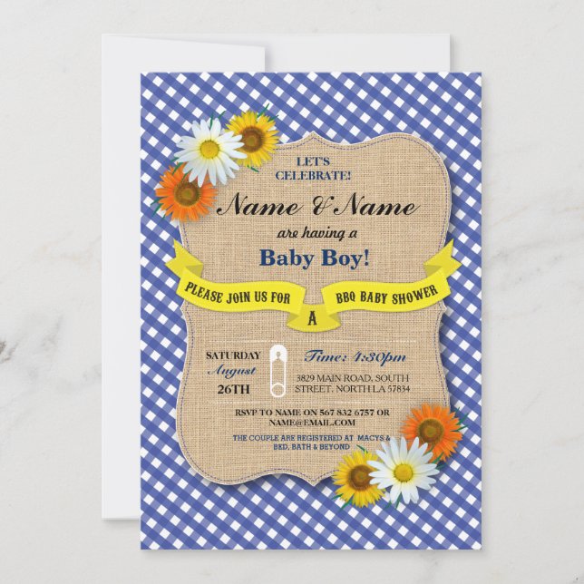 Couples Baby Shower BBQ BaByQ Daisy Flower Invite (Front)