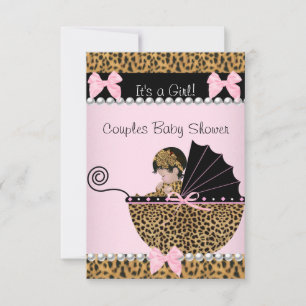 Couples Baby Shower Cute Girl Pink Leopard Invitation
