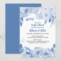 Couples Baby Shower Dusty Blue Floral Watercolor