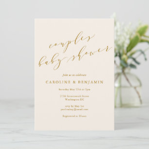 Couples Baby Shower Elegant Gold Calligraphy Invitation