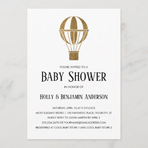 Couples Baby Shower Gold Glitter Hot Air Balloon Invitation