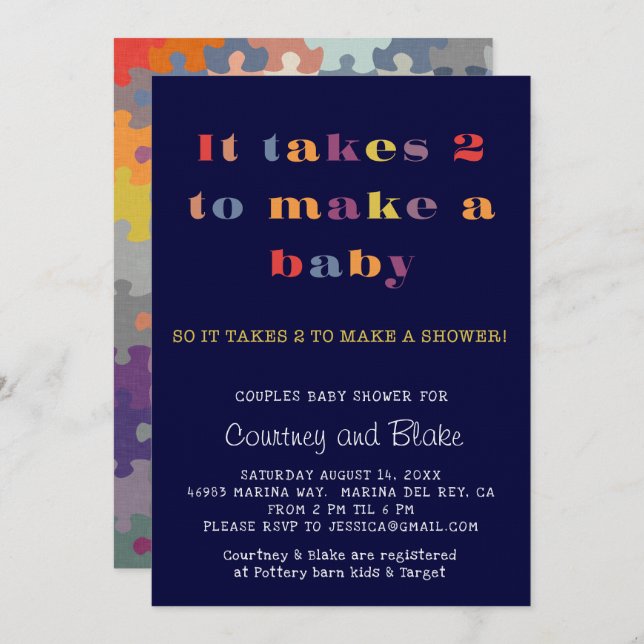 Couples Baby Shower Invitation Navy (Front/Back)
