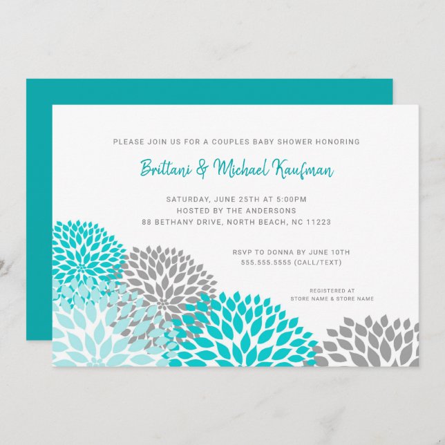 Couples Baby Shower Invitation, turquoise grey Invitation (Front/Back)