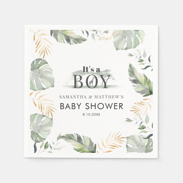 Couples Baby Shower Jungle Animal Botanical Paper Napkin (Front)
